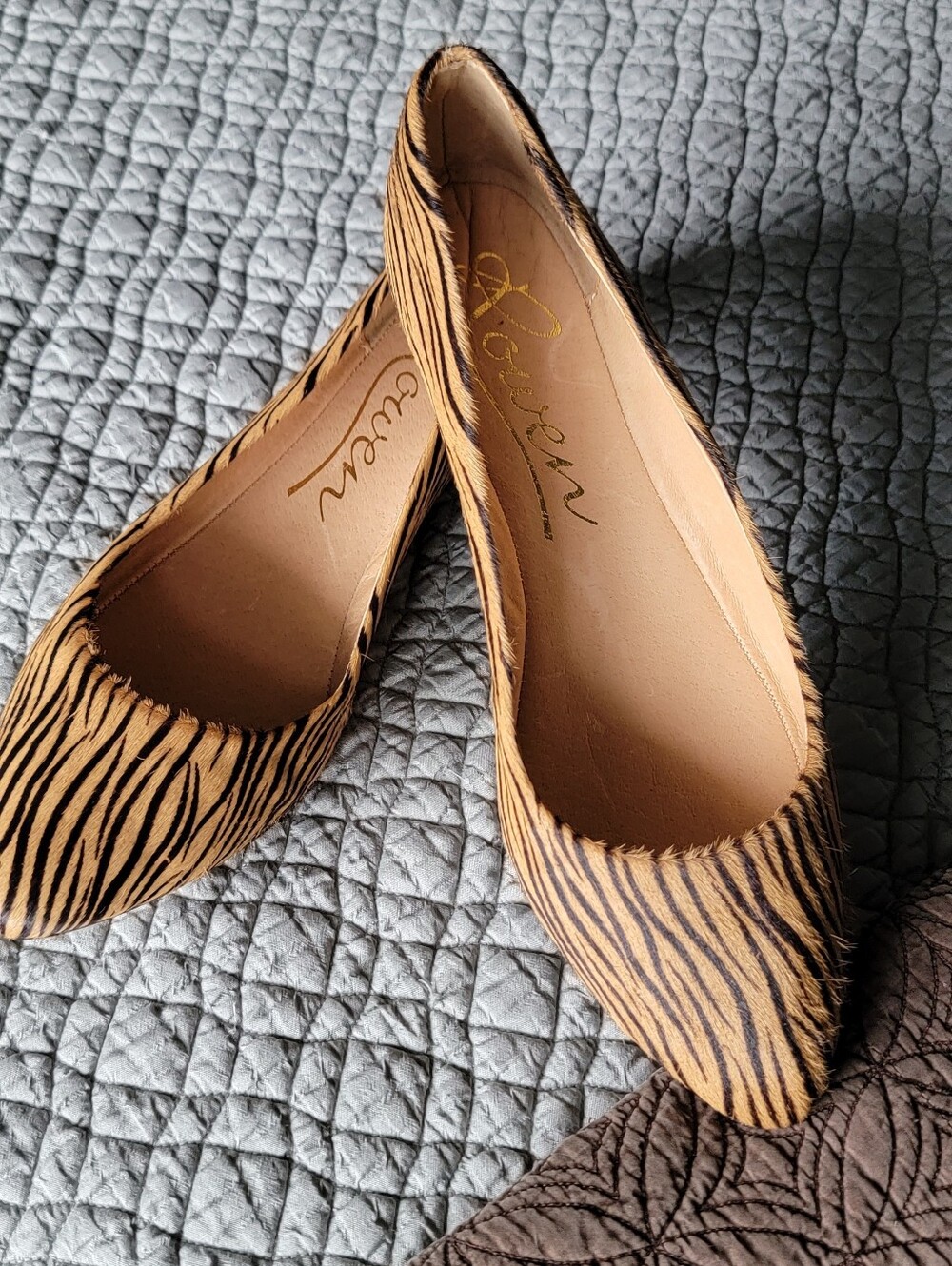"NWT" Leather Calf Hair Flat, 9.5